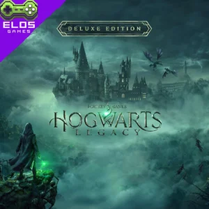 Castelo de Hogwarts envolto em névoa com dragões