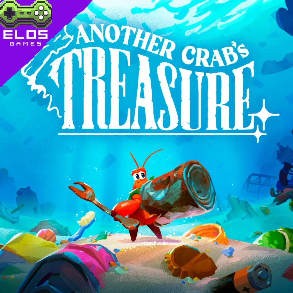 Caranguejo segurando lata em fundo submarino colorido