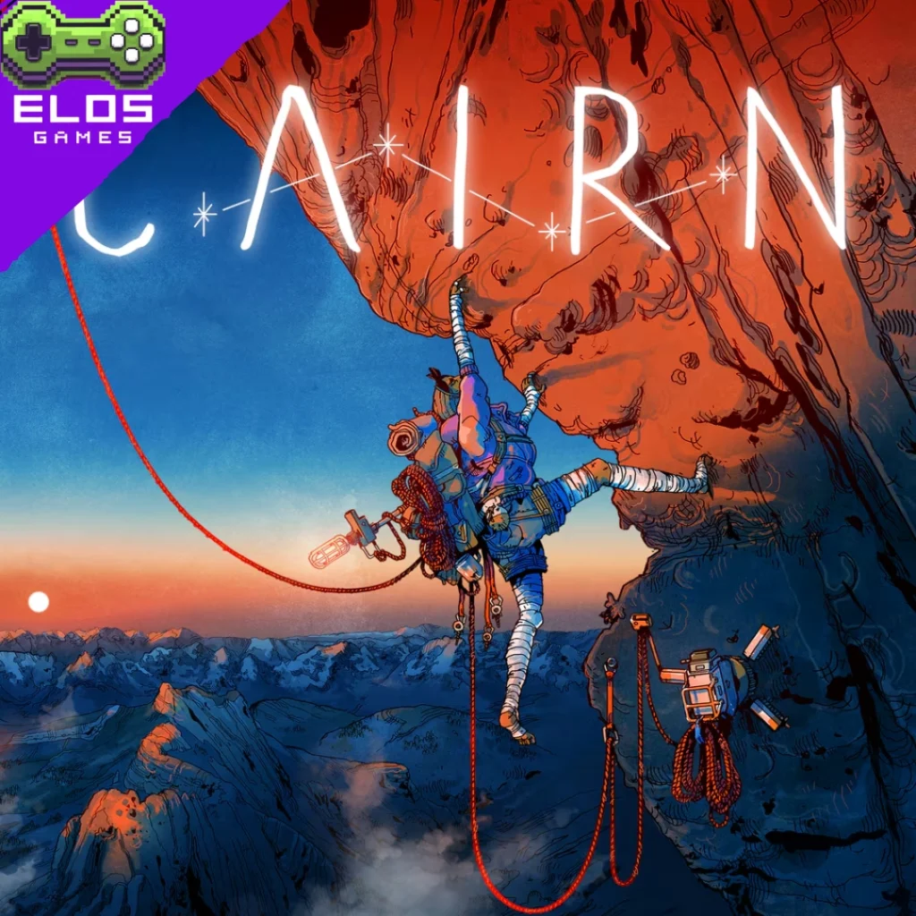 Ilustração de alpinista escalando penhasco ao pôr do sol