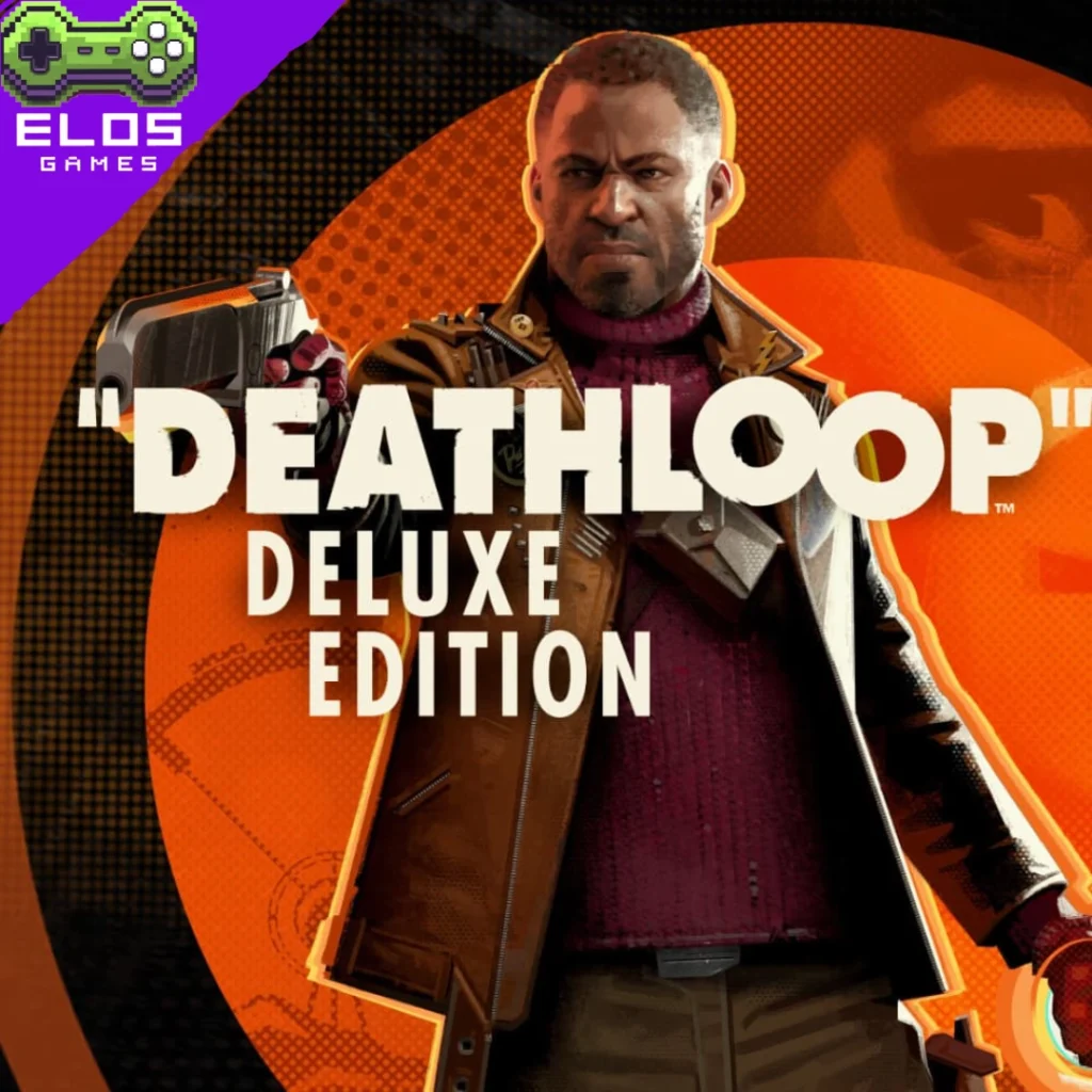 Capa Deathloop Deluxe Edition com personagem armado