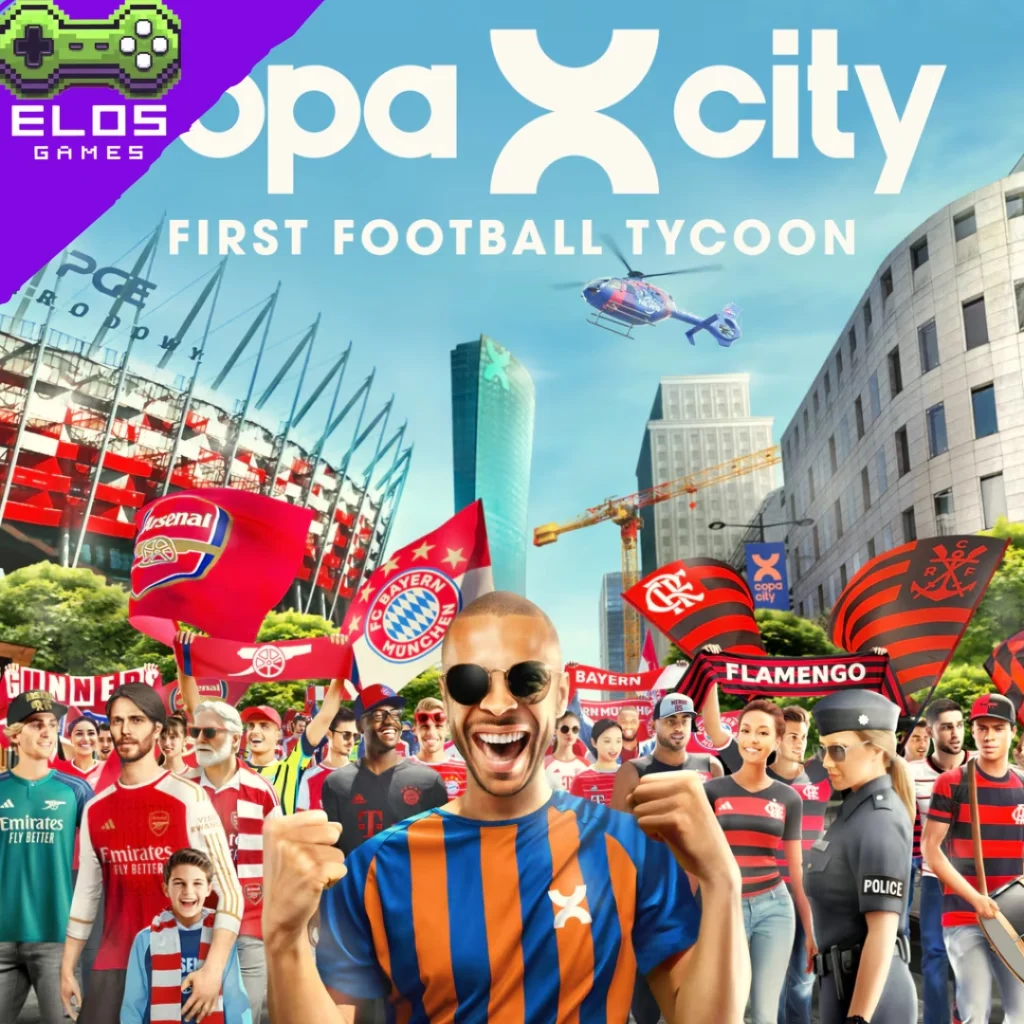 Arte promocional do jogo Copa City com torcedores