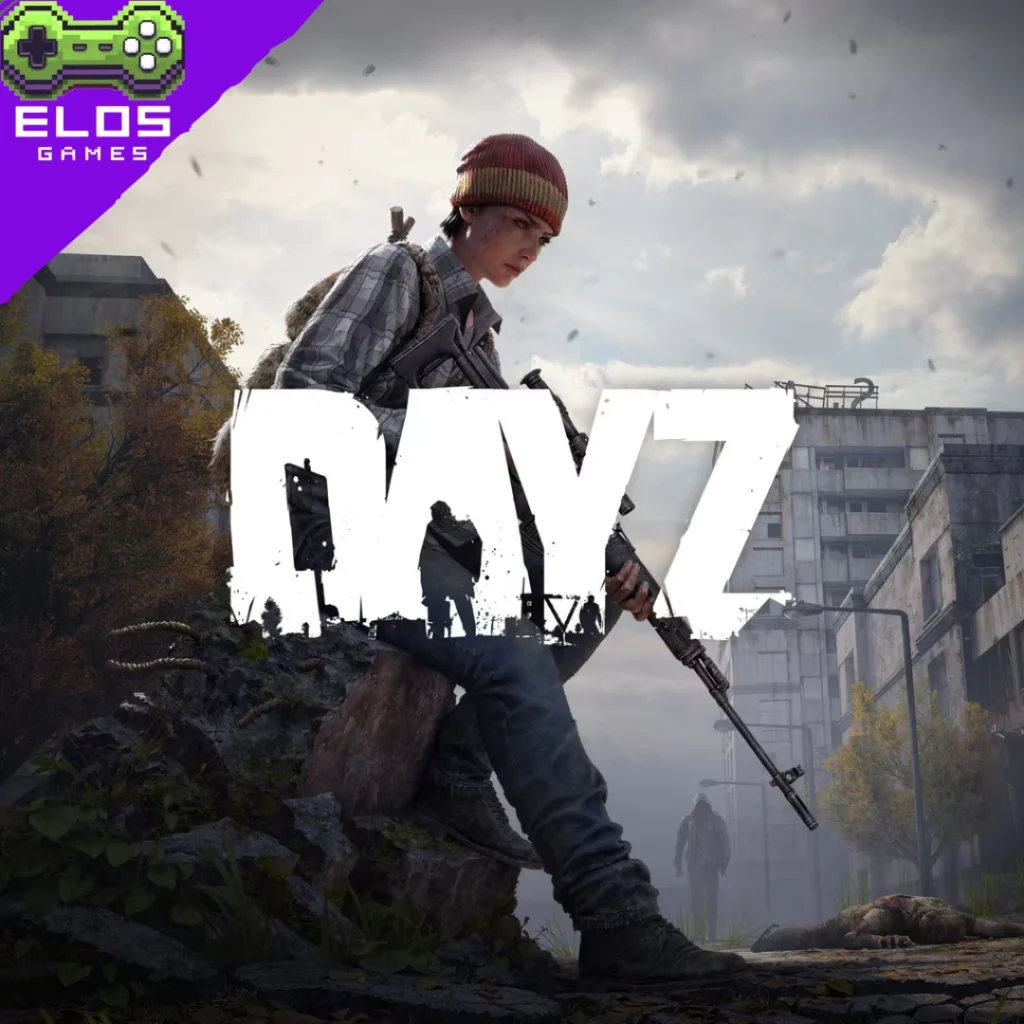 Personagem armada em cenário pós-apocalíptico de DayZ