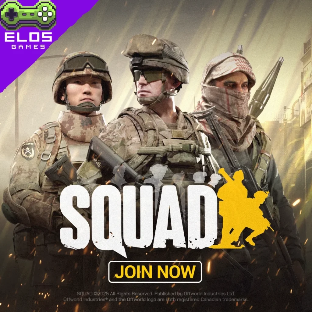 Três soldados armados em arte promocional do jogo