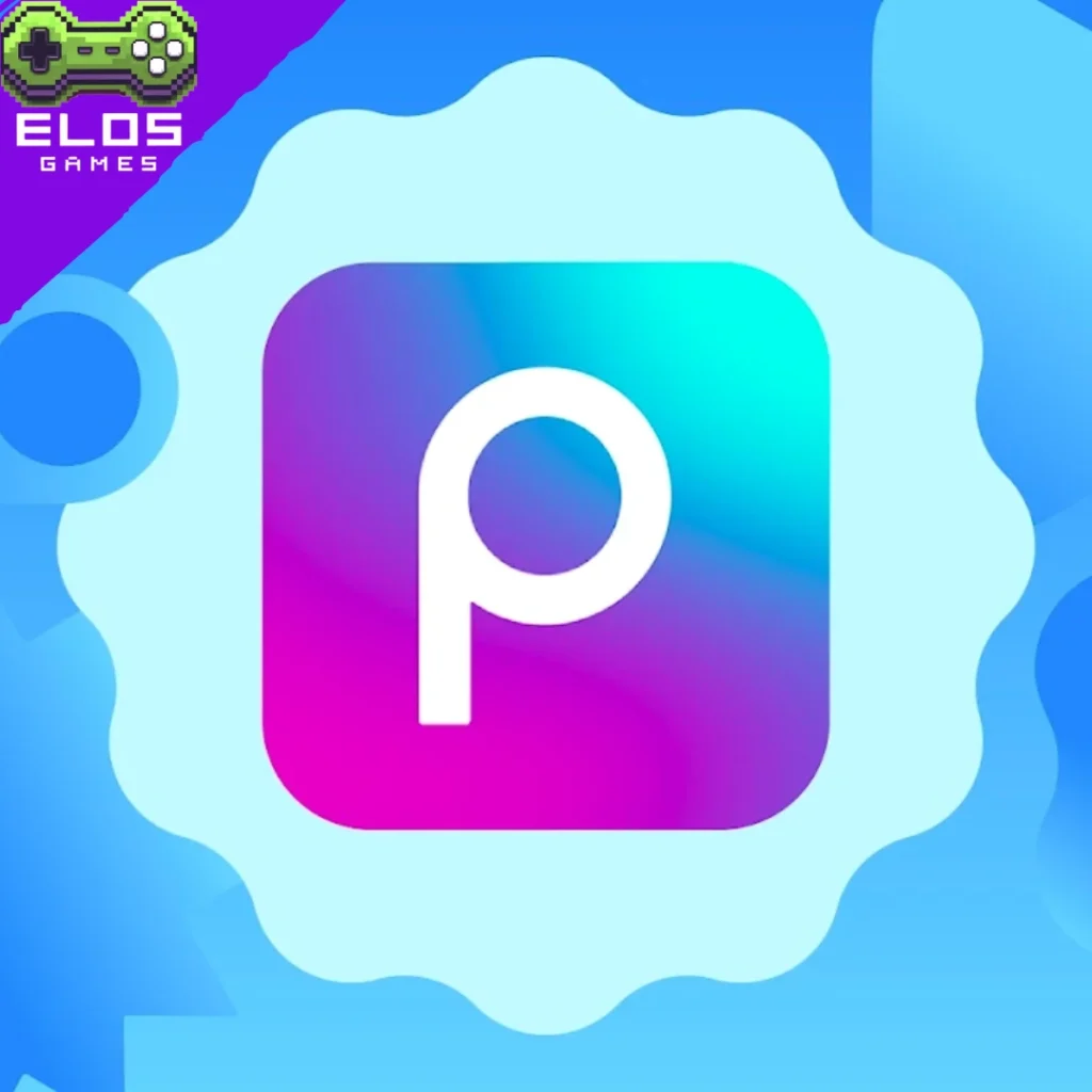 Logotipo do aplicativo PicsArt em fundo azul